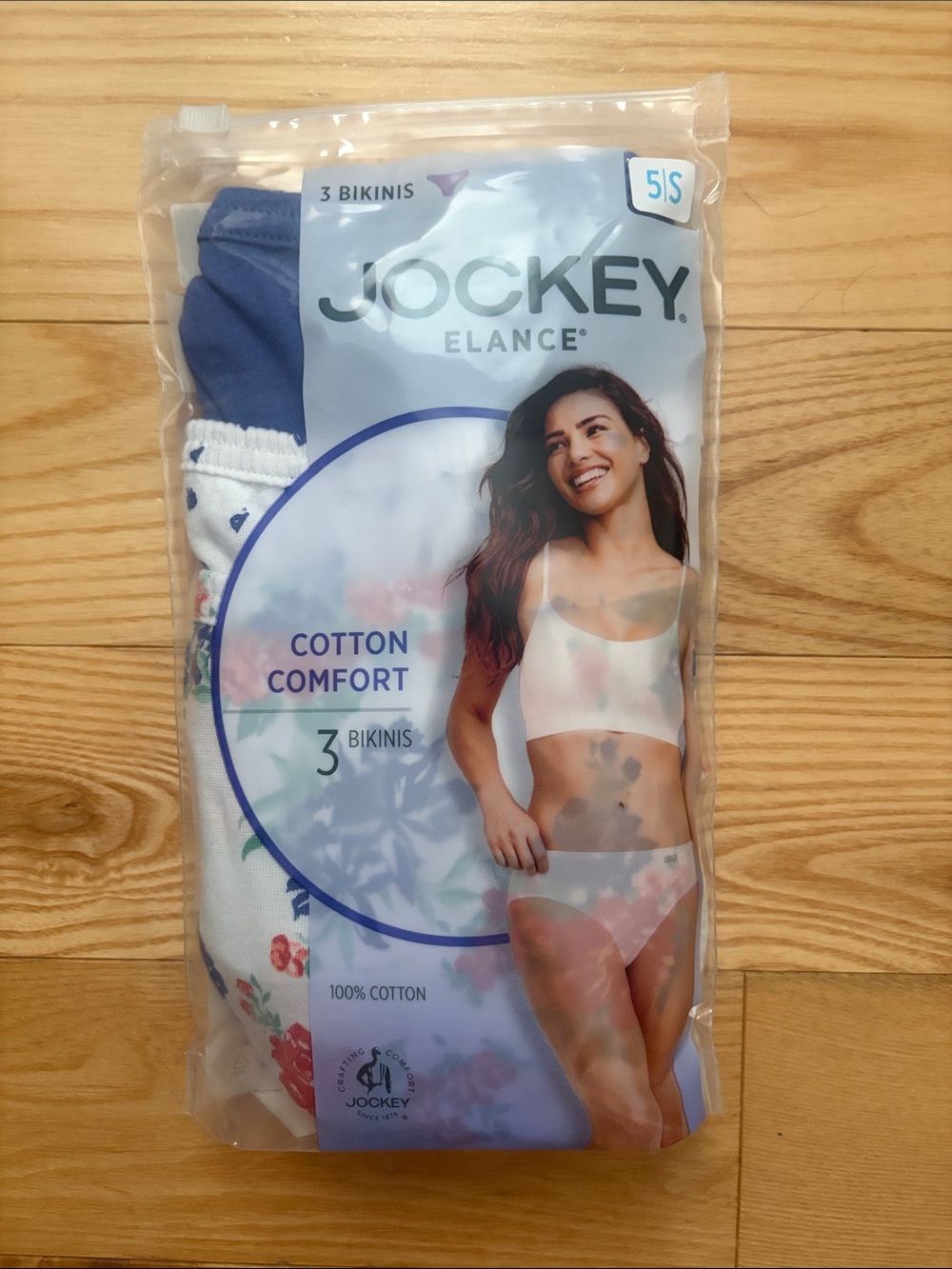 Jockey 3-Pack 100% Cotton Bikinis - White & Navy Floral NWT